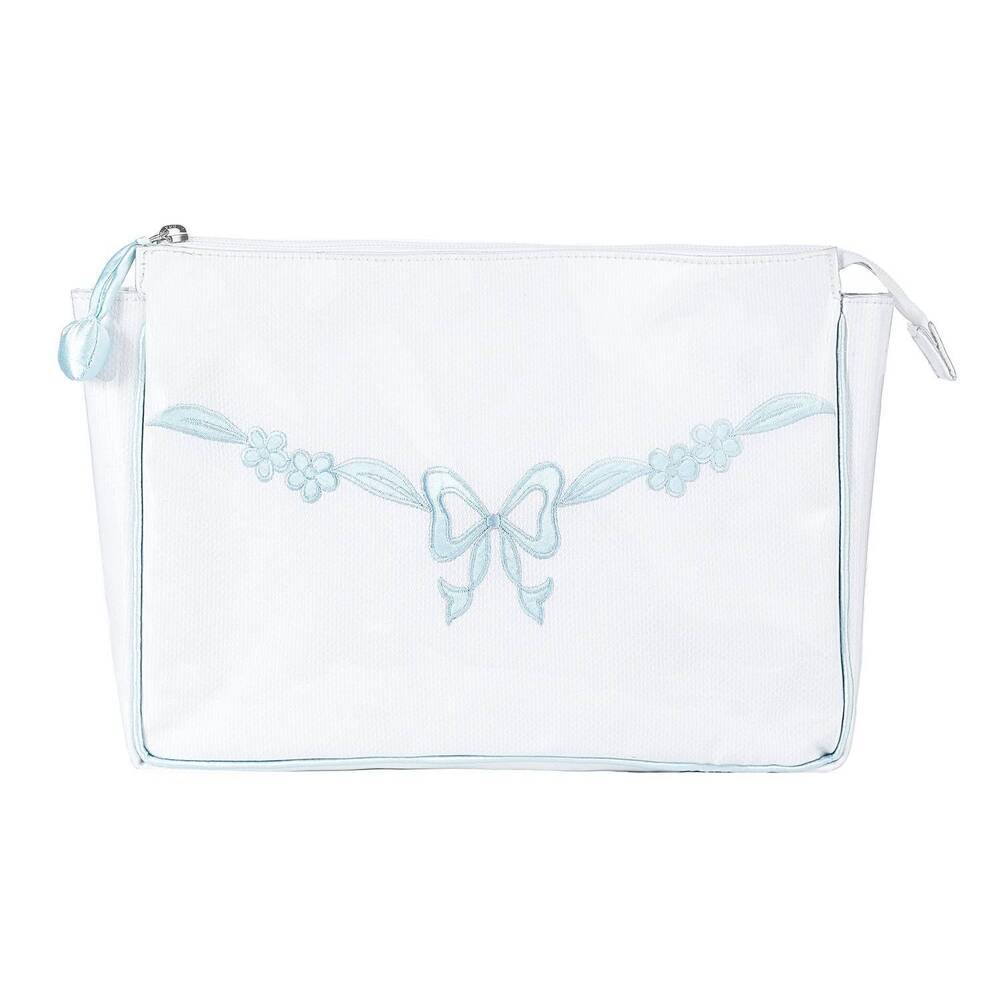 NEW LENORA women's large make up bag in white/ blue bow
